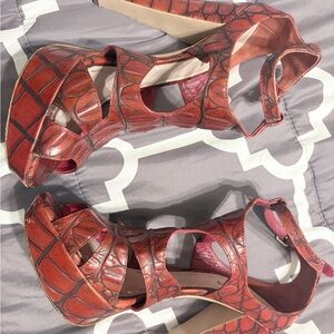 Miu Miu Red Croc-Patterned Platform Sandals